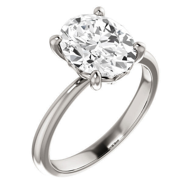 Oval cut Moissanite Solitaire with Scroll Accent Basket Design