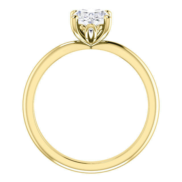 Oval cut Moissanite Solitaire with Scroll Accent Basket Design