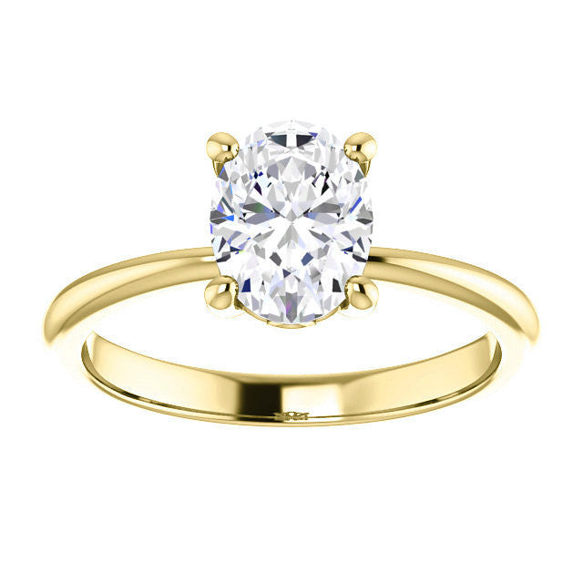 Oval cut Moissanite Solitaire with Scroll Accent Basket Design