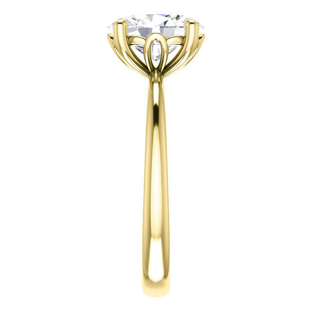 Oval cut Moissanite Solitaire with Scroll Accent Basket Design