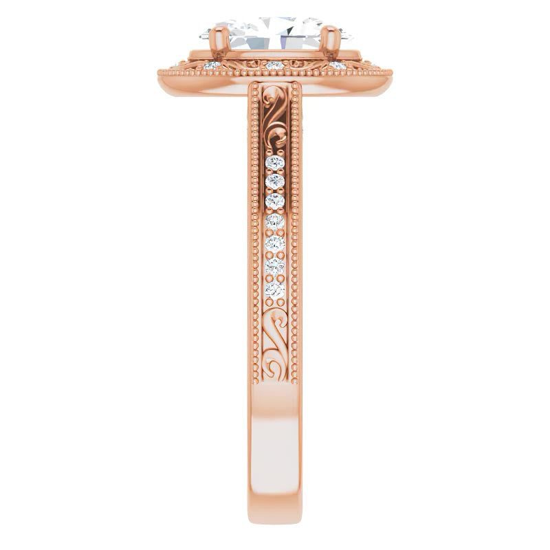 Oval cut Scroll Accented Halo Engagement Ring