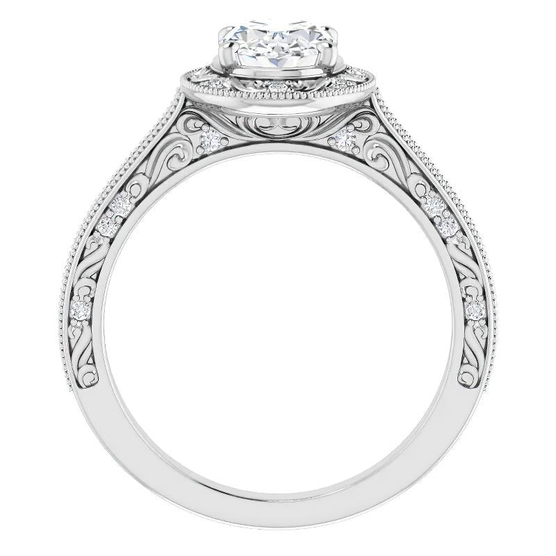 Oval cut Scroll Accented Halo Engagement Ring