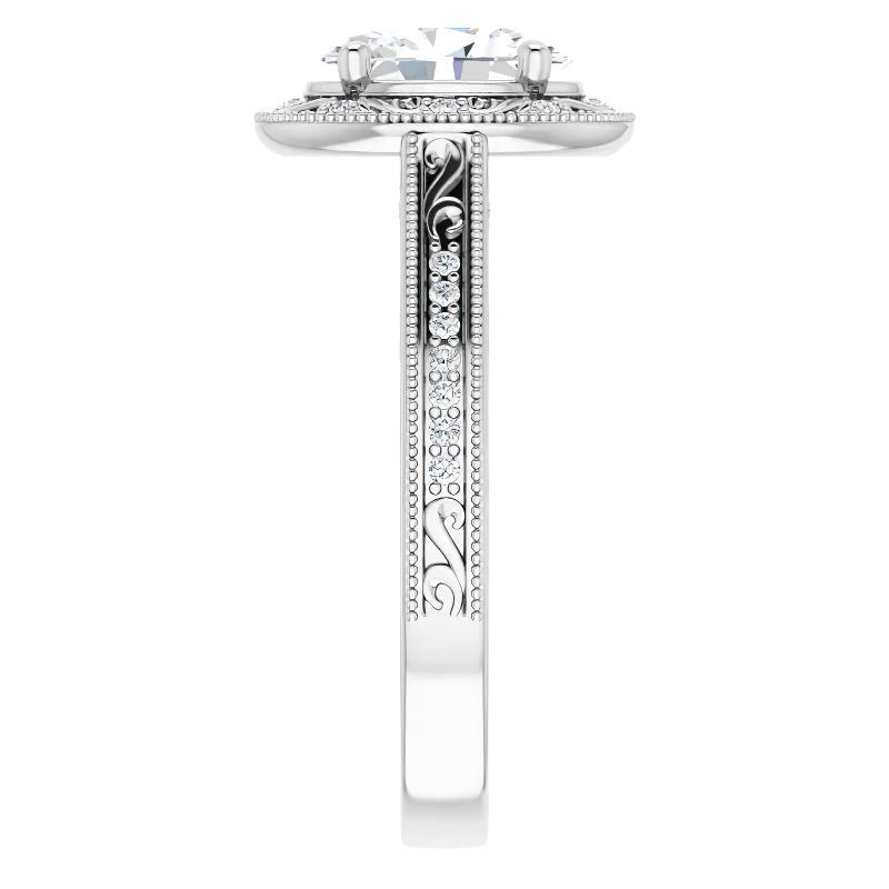 Oval cut Scroll Accented Halo Engagement Ring