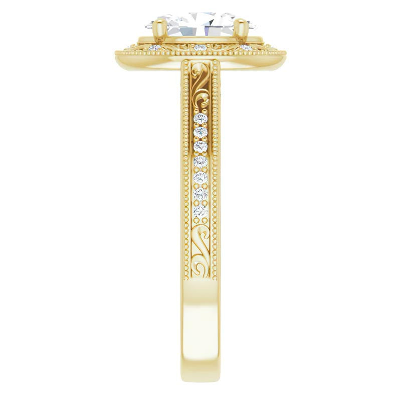 Oval cut Scroll Accented Halo Engagement Ring