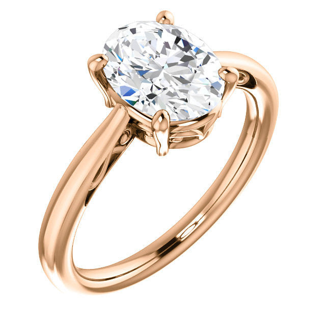 Oval Moissanite Scroll Accented Solitaire Ring