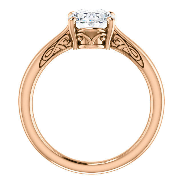 Oval Moissanite Scroll Accented Solitaire Ring