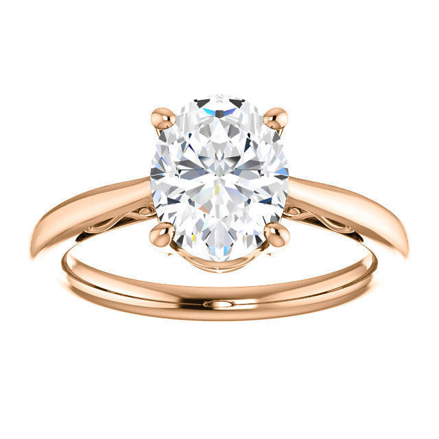 Oval Moissanite Scroll Accented Solitaire Ring