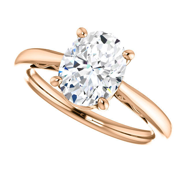 Oval Moissanite Scroll Accented Solitaire Ring