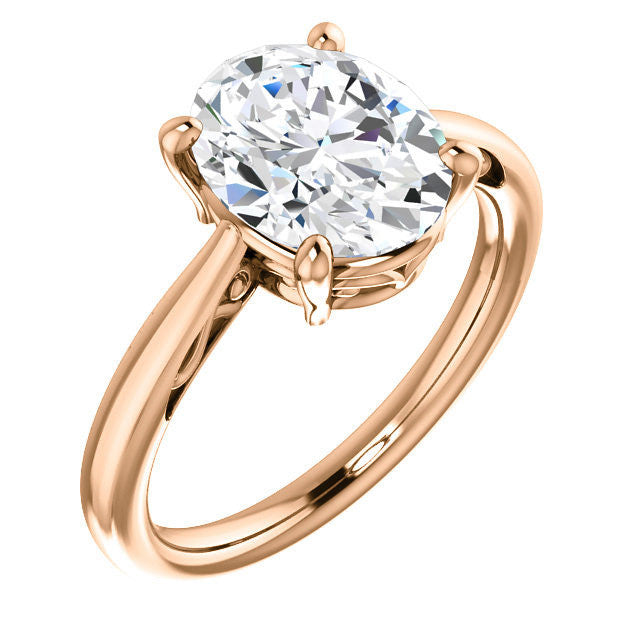 Oval Moissanite Scroll Accented Solitaire Ring