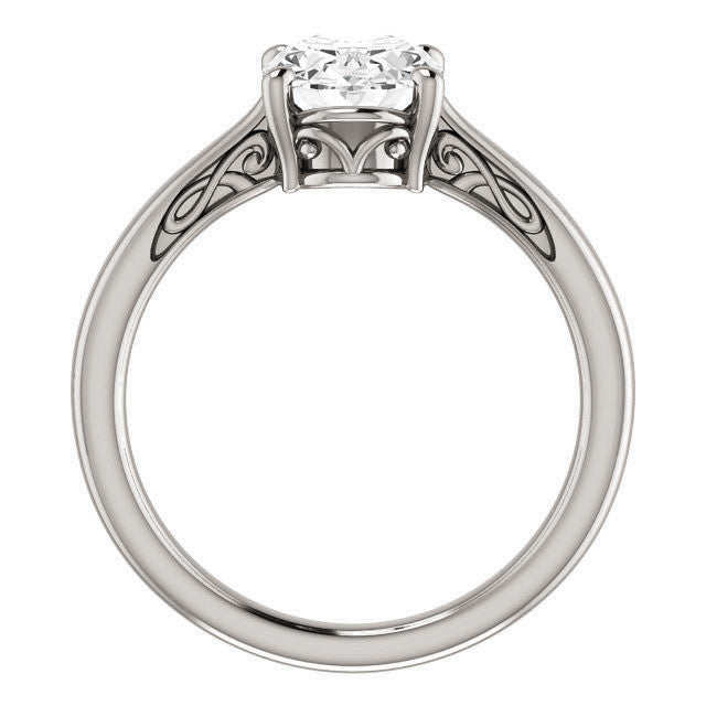 Oval Moissanite Scroll Accented Solitaire Ring