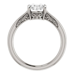 Oval Moissanite Scroll Accented Solitaire Ring