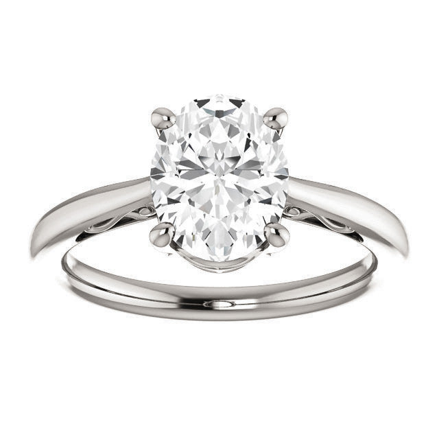 Oval Moissanite Scroll Accented Solitaire Ring