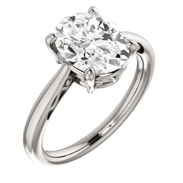 Oval Moissanite Scroll Accented Solitaire Ring