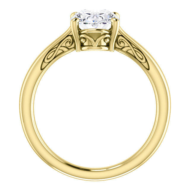Oval Moissanite Scroll Accented Solitaire Ring