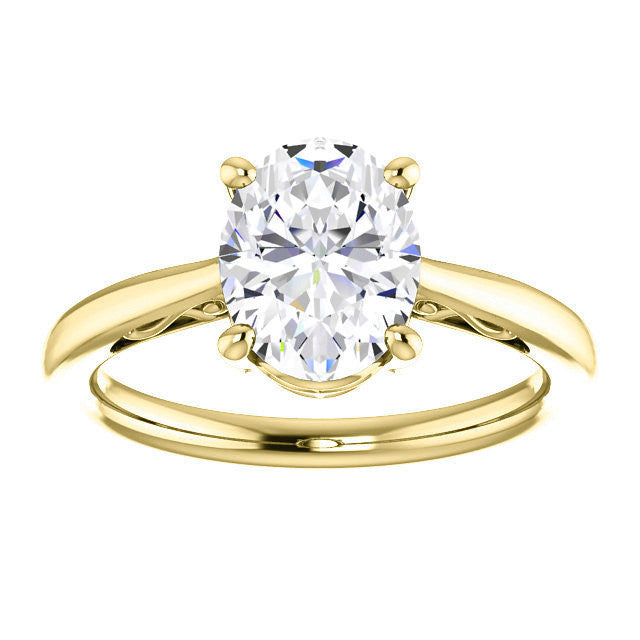 Oval Moissanite Scroll Accented Solitaire Ring