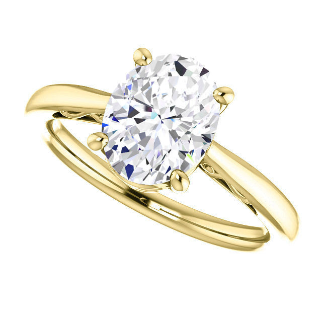 Oval Moissanite Scroll Accented Solitaire Ring