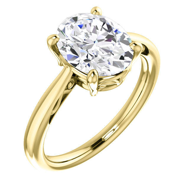 Oval Moissanite Scroll Accented Solitaire Ring