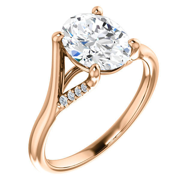 Oval Split Shank Accented Cathedral Moissanite Engagement Ring