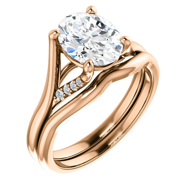 Oval Split Shank Accented Cathedral Moissanite Engagement Ring