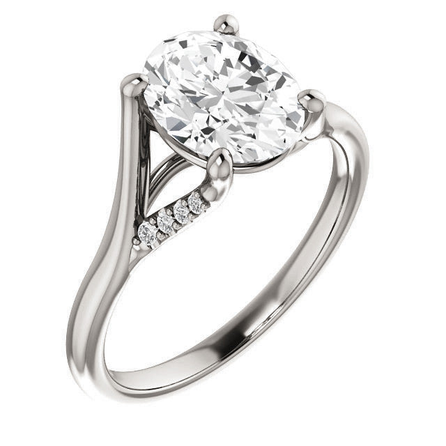 Oval Split Shank Accented Cathedral Moissanite Engagement Ring