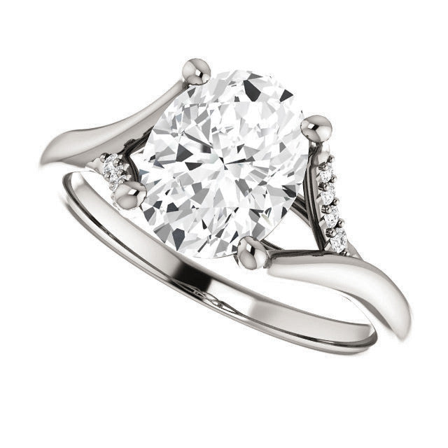Oval Split Shank Accented Cathedral Moissanite Engagement Ring