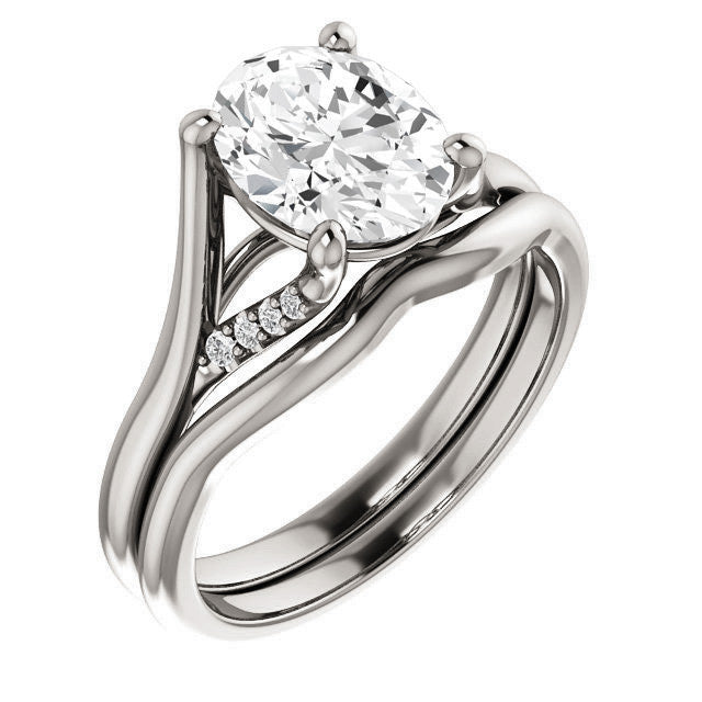 Oval Split Shank Accented Cathedral Moissanite Engagement Ring