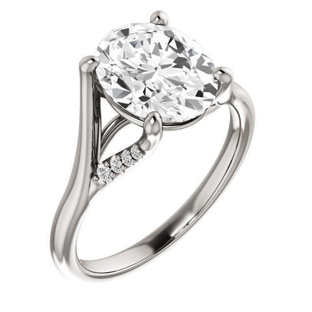 Oval Split Shank Accented Cathedral Moissanite Engagement Ring