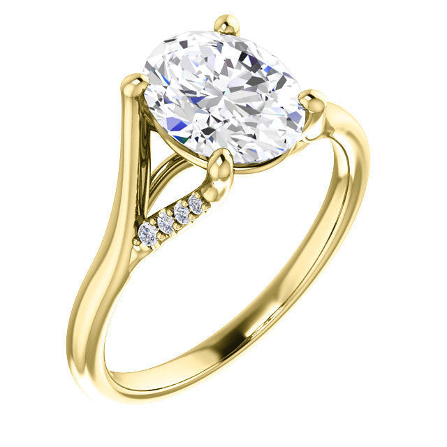 Oval Split Shank Accented Cathedral Moissanite Engagement Ring