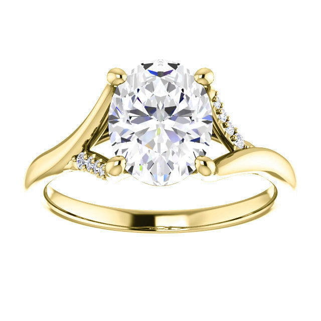 Oval Split Shank Accented Cathedral Moissanite Engagement Ring