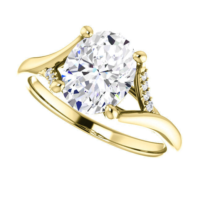 Oval Split Shank Accented Cathedral Moissanite Engagement Ring