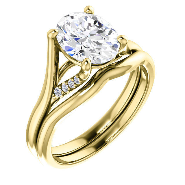 Oval Split Shank Accented Cathedral Moissanite Engagement Ring