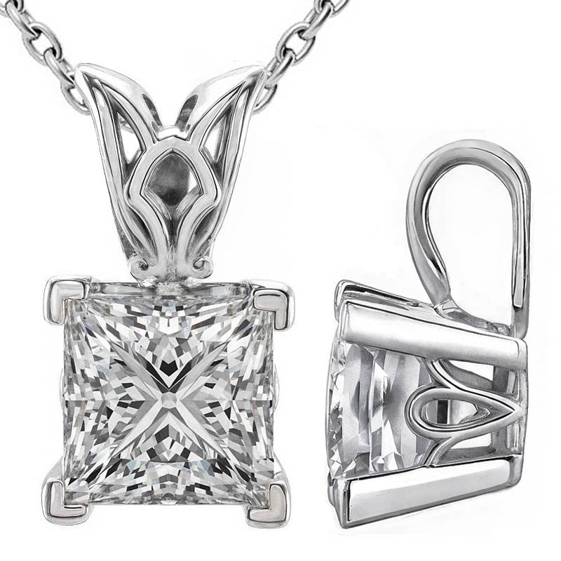 Princess cut Moissanite Vintage Scroll Solitaire Pendant