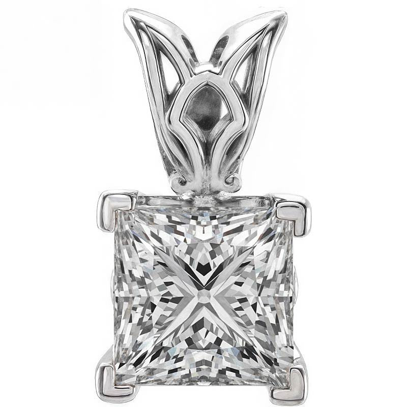Princess cut Moissanite Vintage Scroll Solitaire Pendant