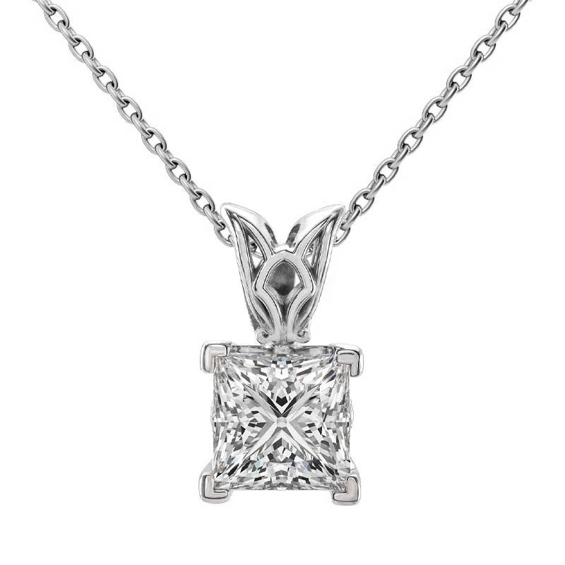 Princess cut Moissanite Vintage Scroll Solitaire Pendant