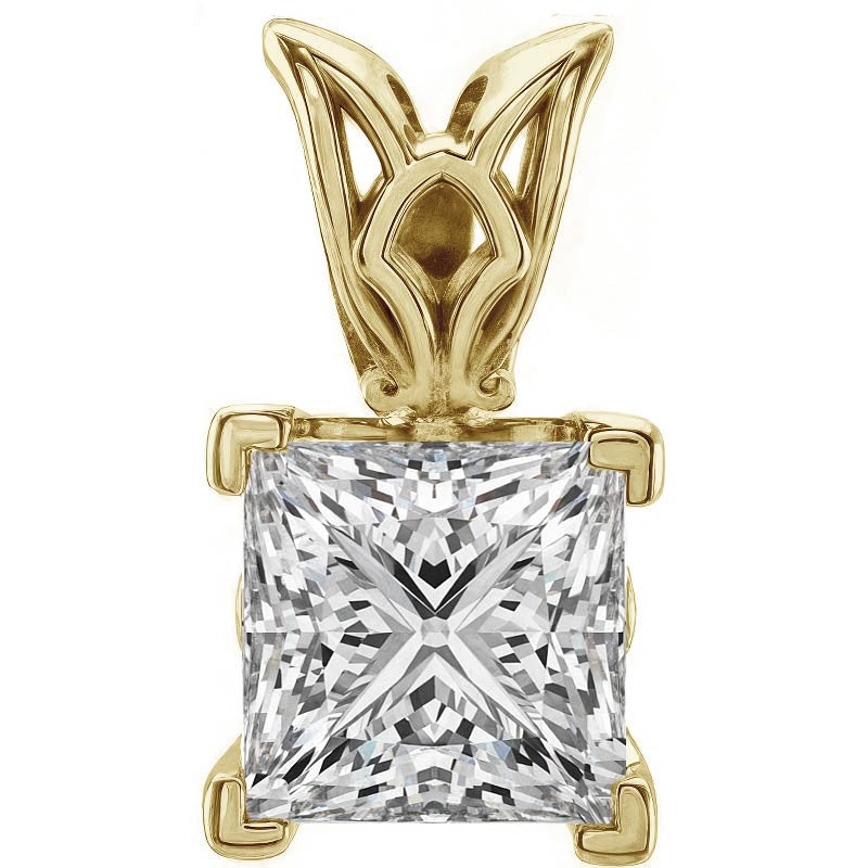 Princess cut Moissanite Vintage Scroll Solitaire Pendant