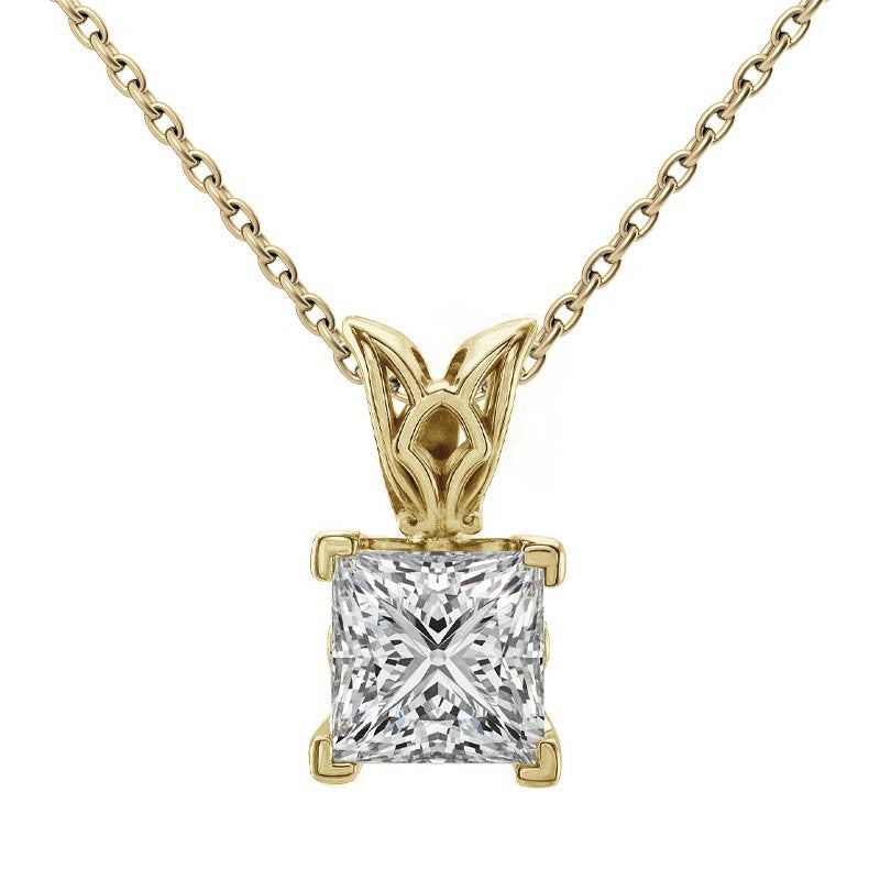 Princess cut Moissanite Vintage Scroll Solitaire Pendant