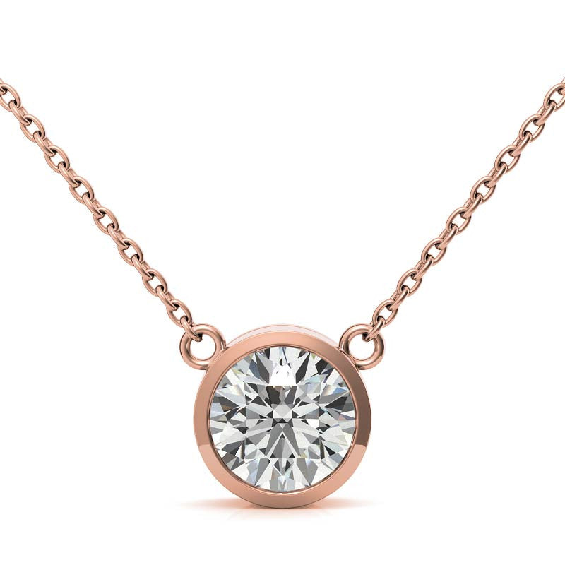 Round Brilliant Moissanite Bezel Pendant & Cable Chain