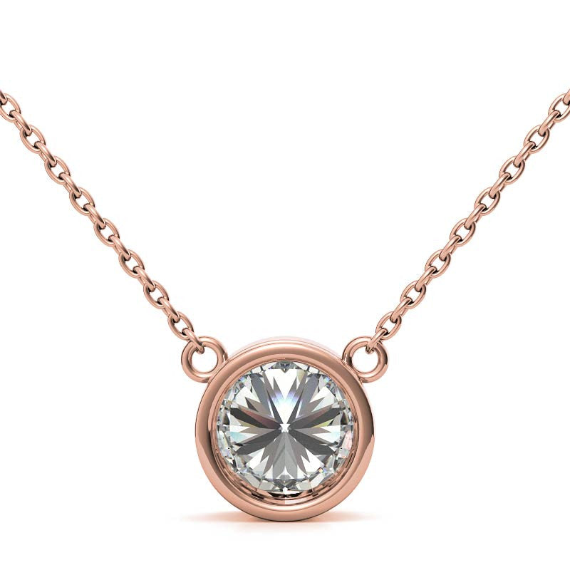 Round Brilliant Moissanite Bezel Pendant & Cable Chain