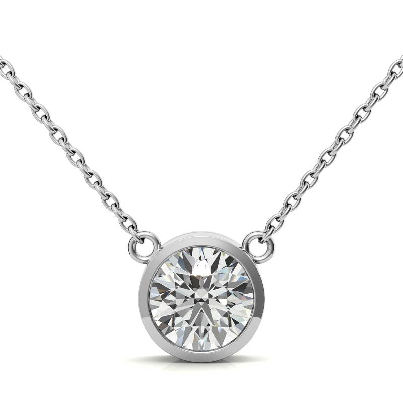 Round Brilliant Moissanite Bezel Pendant & Cable Chain