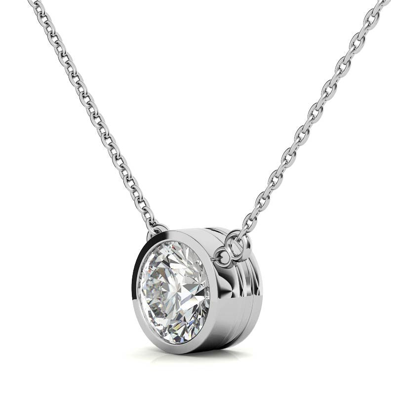 Round Brilliant Moissanite Bezel Pendant & Cable Chain