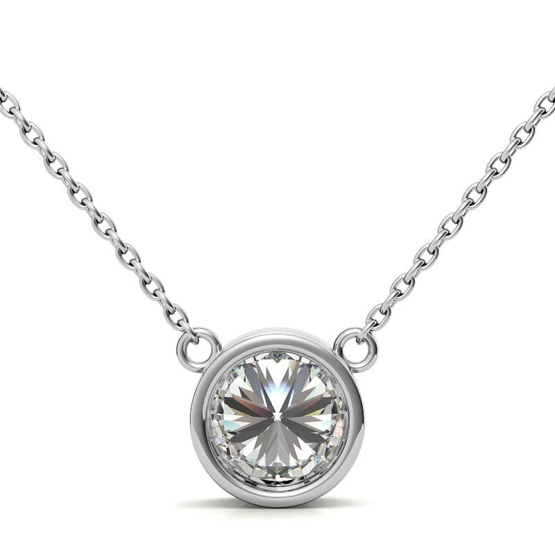Round Brilliant Moissanite Bezel Pendant & Cable Chain