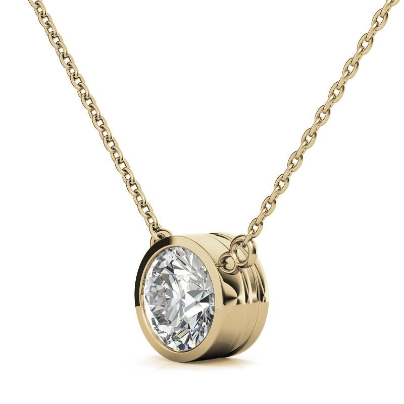 Round Brilliant Moissanite Bezel Pendant & Cable Chain