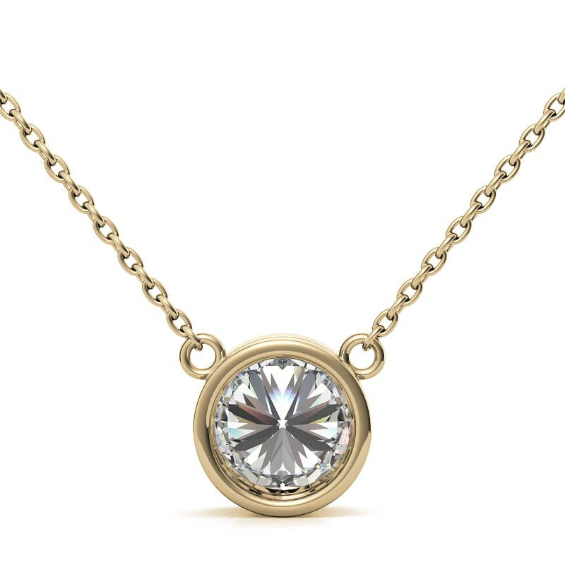 Round Brilliant Moissanite Bezel Pendant & Cable Chain