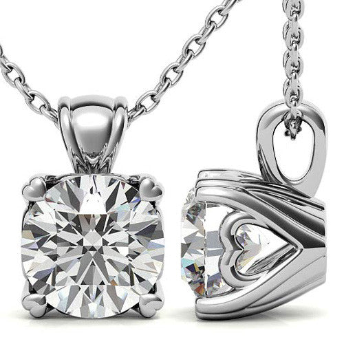Round Brilliant Moissanite Hearts-On-Top Solitaire Pendant