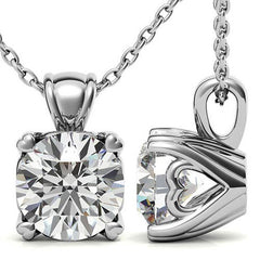Round Brilliant Moissanite Hearts-On-Top Solitaire Pendant