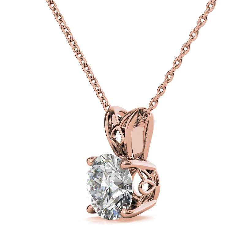 Round Brilliant Moissanite Vintage Scroll Solitaire Pendant