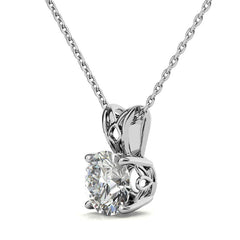 Round Brilliant Moissanite Vintage Scroll Solitaire Pendant