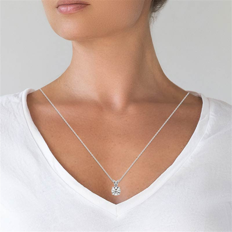 Round Brilliant Moissanite Vintage Scroll Solitaire Pendant