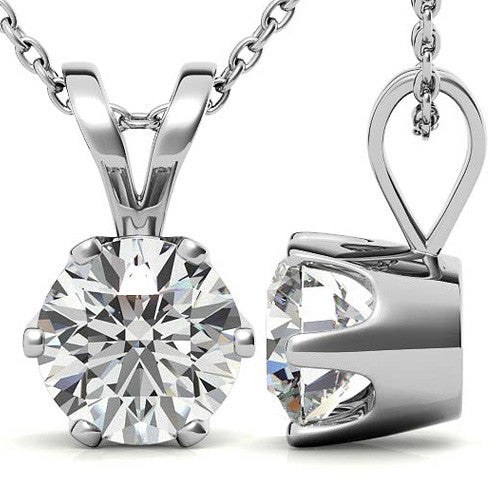 Round Brilliant Moissanite 6-Prong Crown Solitaire Pendant