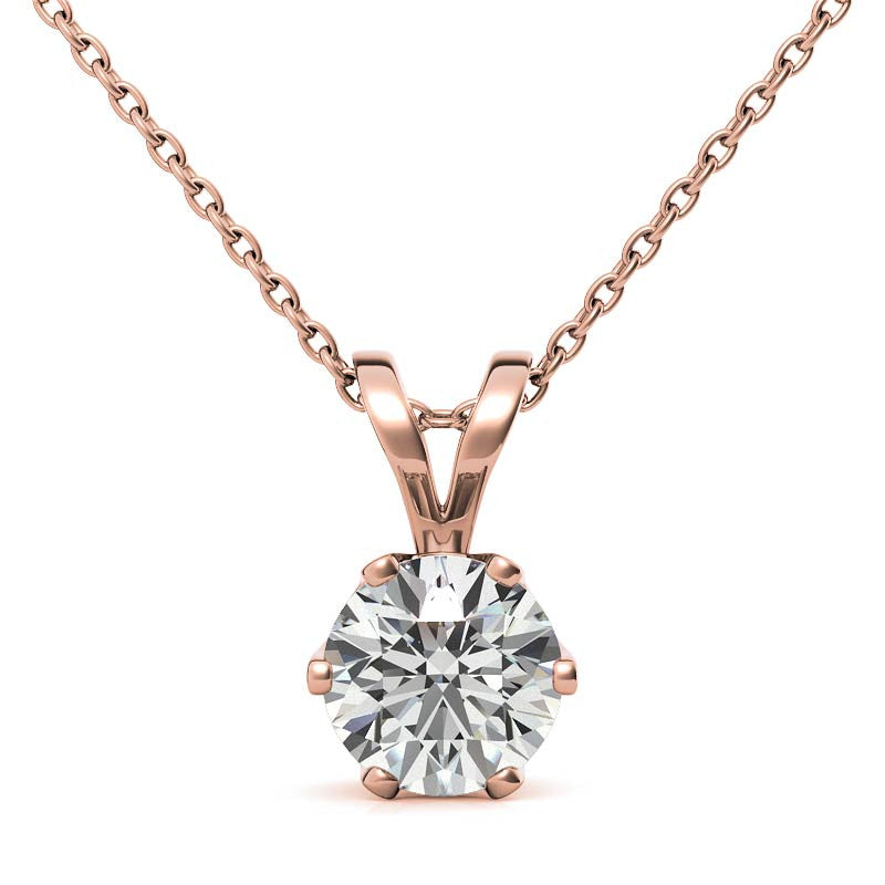 Round Brilliant Moissanite 6-Prong Crown Solitaire Pendant
